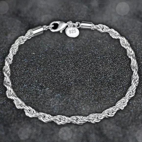 NEW TWISTED 925 STERLING SILVER BRACELET, NICE BRACELET, CUTE BRACELET - Picture 4 of 5